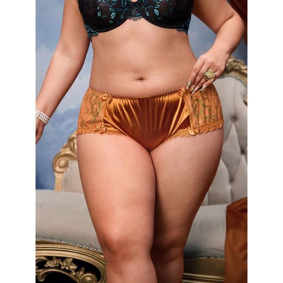 Orange Satin Brief Panties with Lace Trim by Space Kitten Boutique, Size 1X - Picture 4 of 5